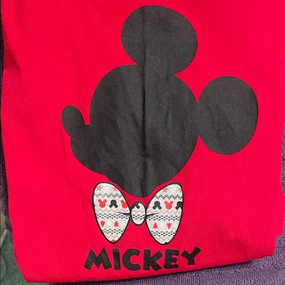 Disney Red Long Sleeve Ladies PJ Shirt with Black Mickey Silhouette - Picture 5 of 5